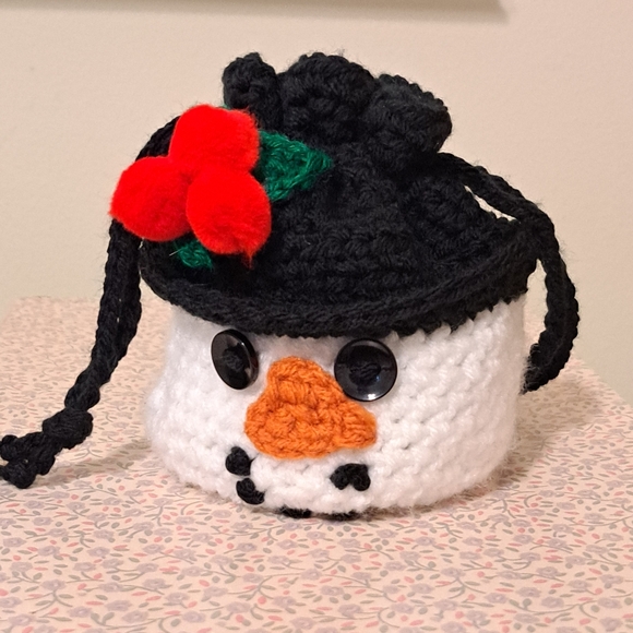 Handmade Snowman Gift Bag 5"Wx6"H drawstring  closure or give to a child. - Picture 7 of 7